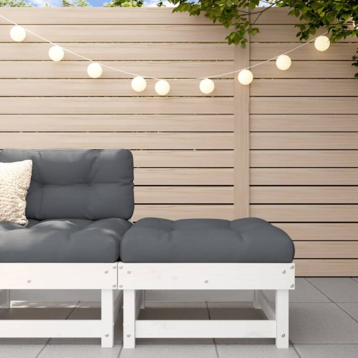 Repose-pied de jardin blanc bois de pin massif – Image 1