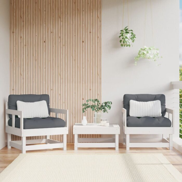Chaises de jardin lot de 2 blanc bois massif de pin – Image 1