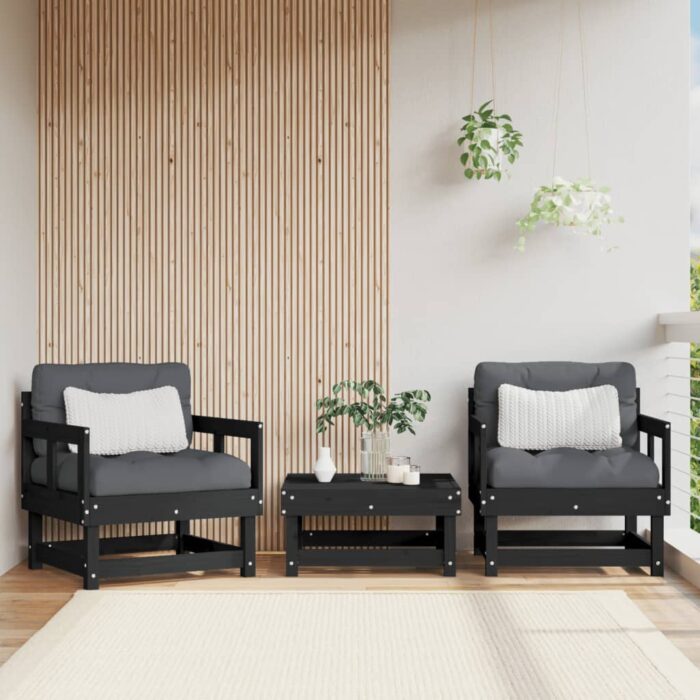 Chaises de jardin lot de 2 noir bois massif de pin – Image 1