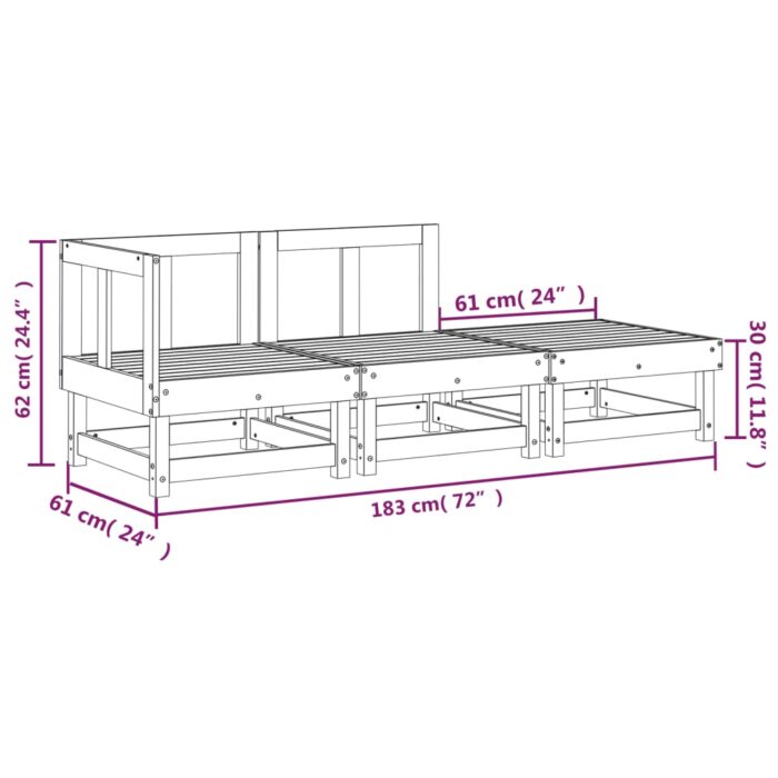 Salon de jardin 3 pcs bois massif de pin – Image 6