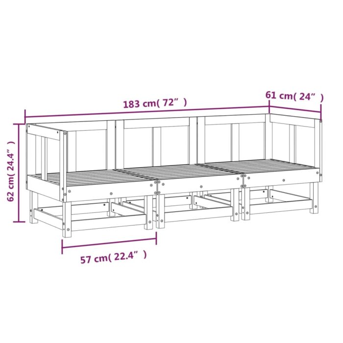 Salon de jardin 3 pcs blanc bois massif de pin – Image 5