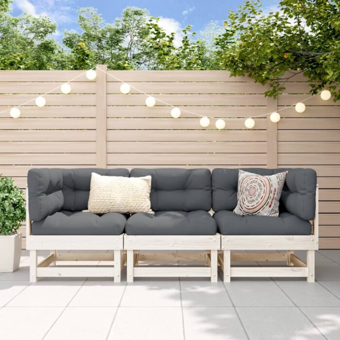 Salon de jardin 3 pcs blanc bois massif de pin – Image 1