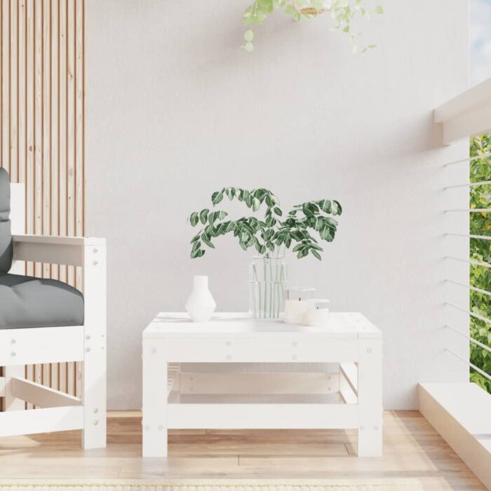 Repose-pied de jardin blanc bois de pin massif – Image 1