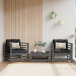 Chaises de jardin lot de 2 gris bois massif de pin