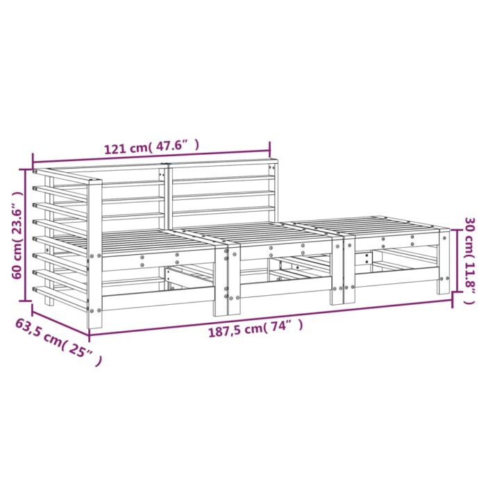 Salon de jardin 3 pcs bois massif de pin – Image 6