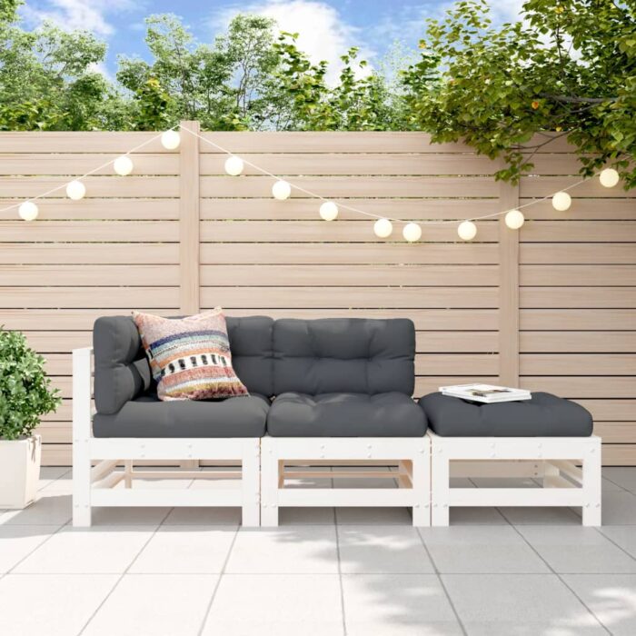 Salon de jardin 3 pcs blanc bois massif de pin – Image 1