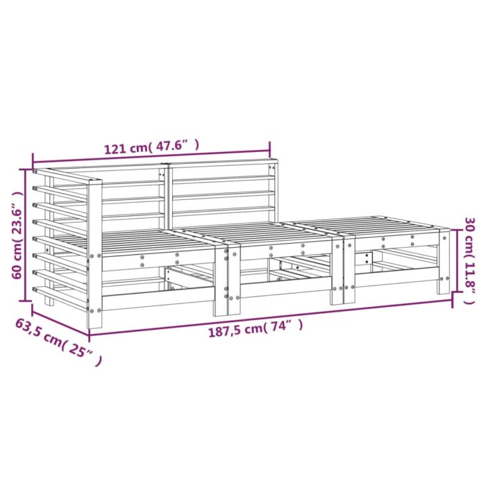Salon de jardin 3 pcs bois massif douglas – Image 6