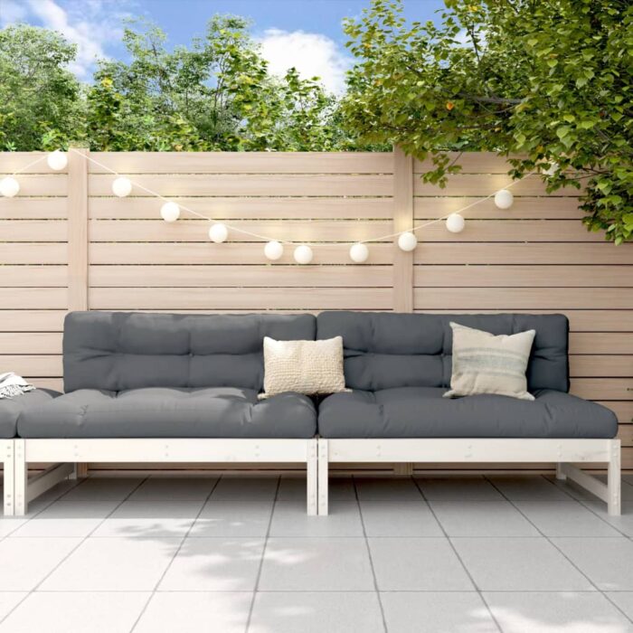 Canapés centraux de jardin 2pcs blanc 120x80 cm bois pin massif – Image 1