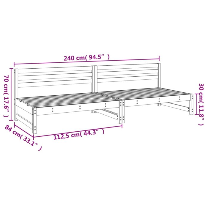 Canapés centraux de jardin 2 pcs 120x80 cm bois de pin imprégné – Image 6