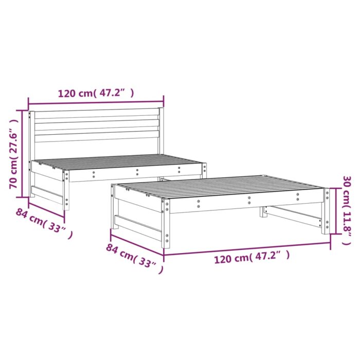 Salon de jardin 2 pcs blanc bois de pin massif – Image 5