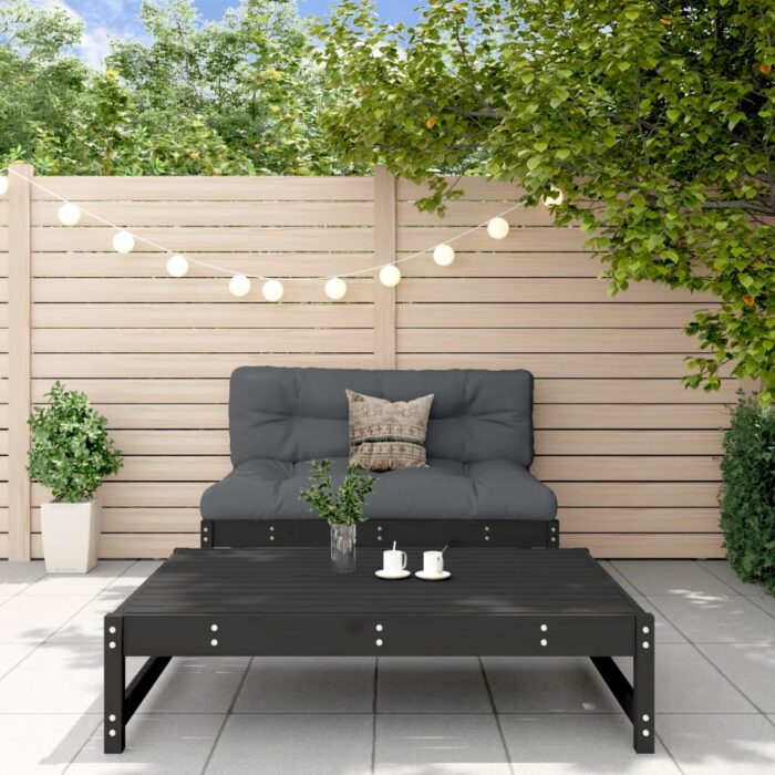 Salon de jardin 2 pcs noir bois massif de pin – Image 1