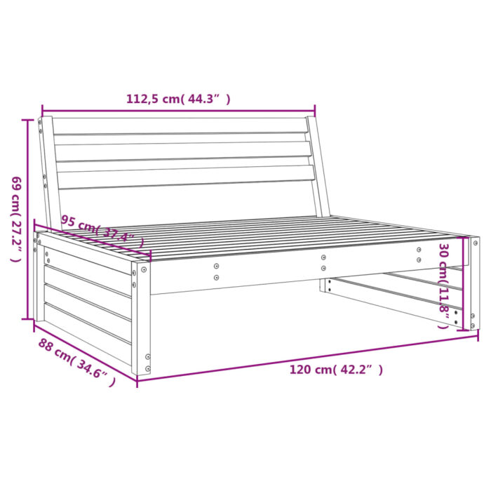 Canapé central de jardin 120x80 cm bois de pin massif – Image 5