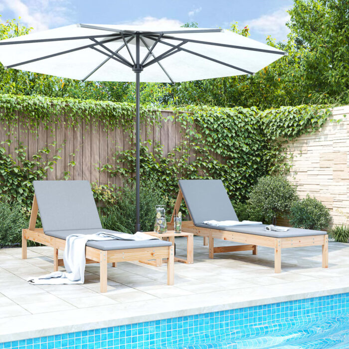 Chaises longues lot de 2 199,5x60x74 cm bois massif de pin – Image 1