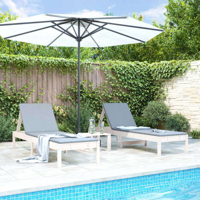 Chaises longues lot de 2 blanc 199,5x60x74cm bois massif de pin – Image 1