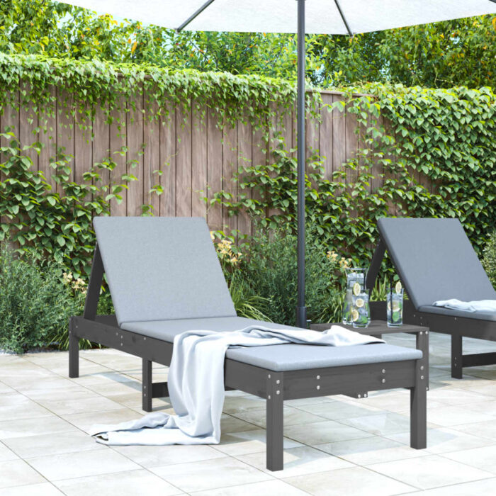 Chaise longue gris 199,5x60x74 cm bois massif de pin – Image 1