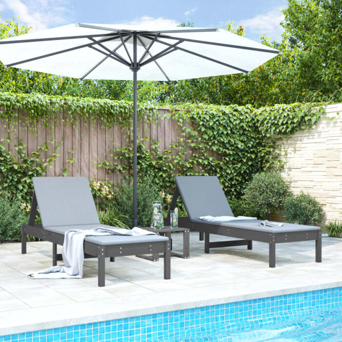 Chaises longues lot de 2 gris 199,5x60x74 cm bois massif de pin – Image 1