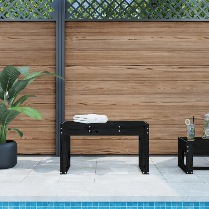 Banc de jardin noir 80x38x45 cm bois massif de pin – Image 1