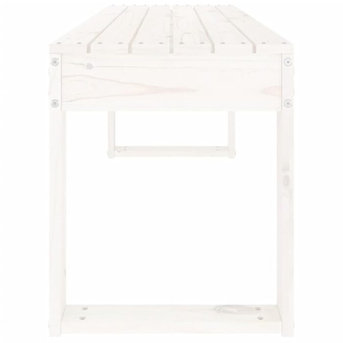 Banc de jardin blanc 110x38x45 cm bois massif de pin – Image 2