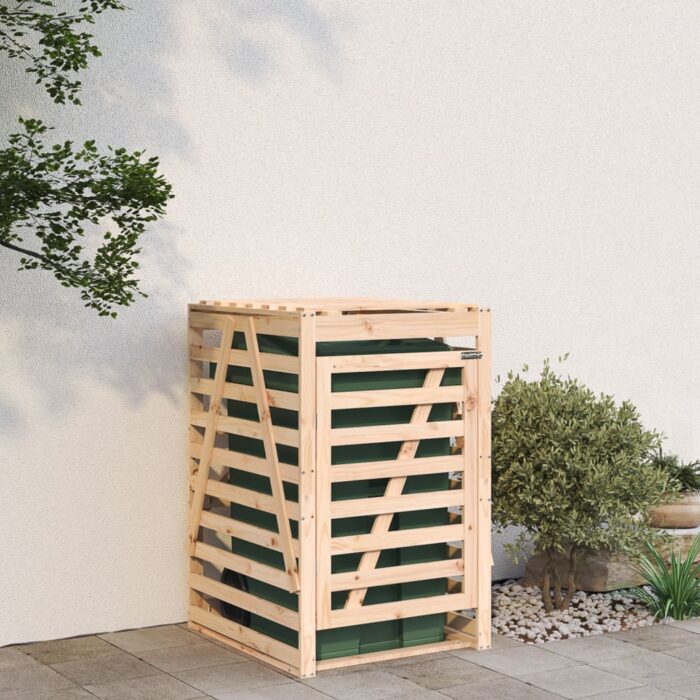 Abri pour poubelle sur roulettes 84x90x128,5 cm bois massif pin – Image 1