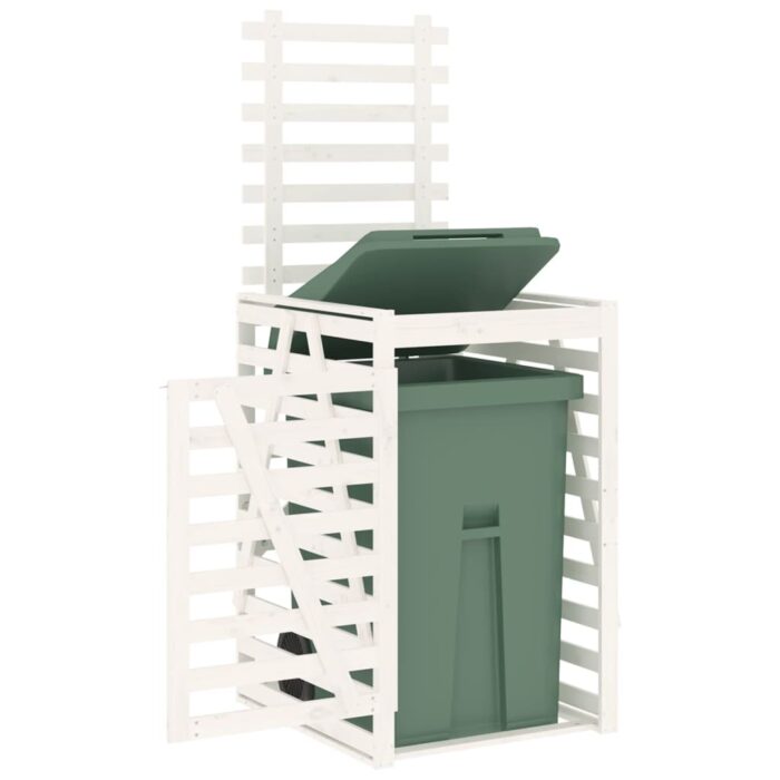 Abri pour poubelle sur roulettes blanc bois massif de pin – Image 2