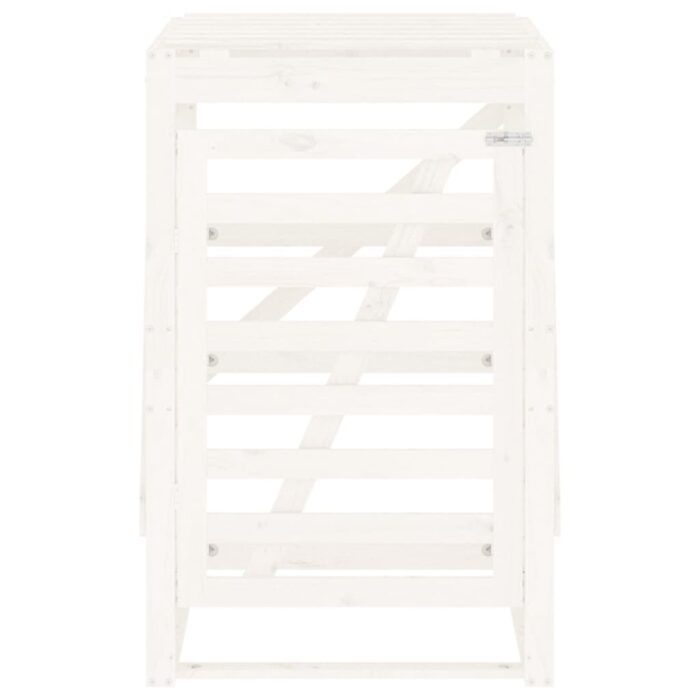 Abri pour poubelle sur roulettes blanc bois massif de pin – Image 3