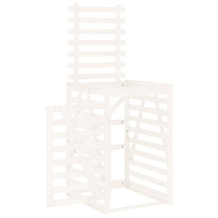 Abri pour poubelle sur roulettes blanc bois massif de pin – Image 4
