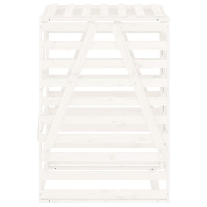 Abri pour poubelle sur roulettes blanc bois massif de pin – Image 5