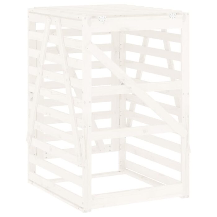 Abri pour poubelle sur roulettes blanc bois massif de pin – Image 6