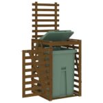 Abri pour poubelle sur roulettes marron miel bois massif de pin – Image 2
