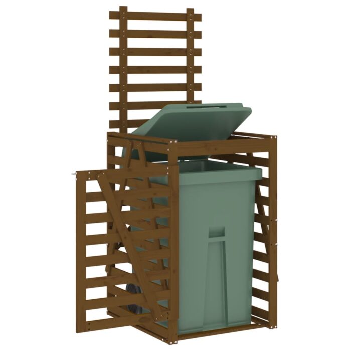 Abri pour poubelle sur roulettes marron miel bois massif de pin – Image 2