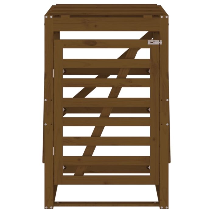 Abri pour poubelle sur roulettes marron miel bois massif de pin – Image 3