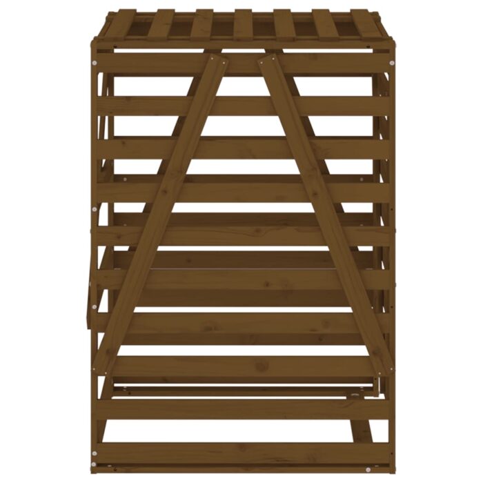 Abri pour poubelle sur roulettes marron miel bois massif de pin – Image 5