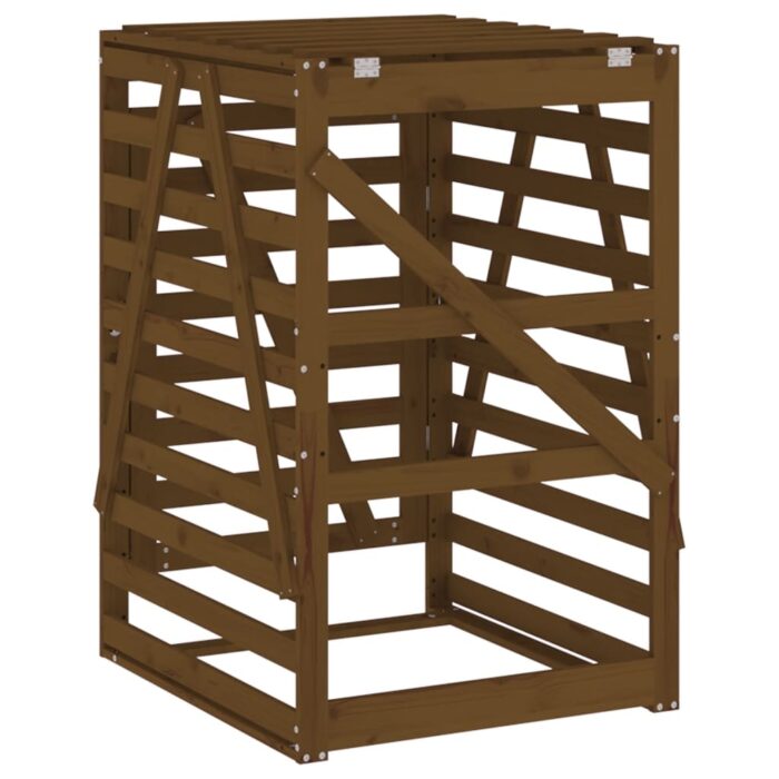 Abri pour poubelle sur roulettes marron miel bois massif de pin – Image 6