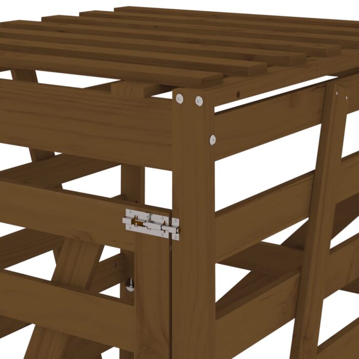 Abri pour poubelle sur roulettes marron miel bois massif de pin – Image 7