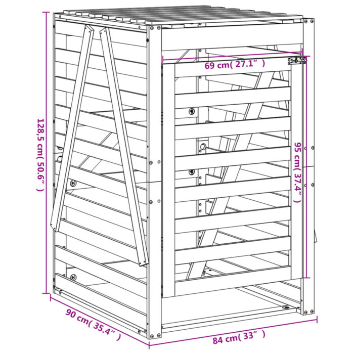 Abri pour poubelle sur roulettes marron miel bois massif de pin – Image 9