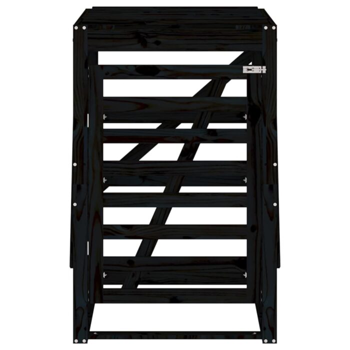 Abri pour poubelle sur roulettes noir bois massif de pin – Image 3