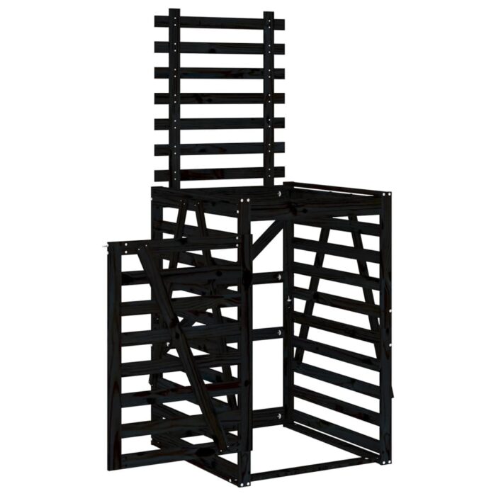 Abri pour poubelle sur roulettes noir bois massif de pin – Image 4