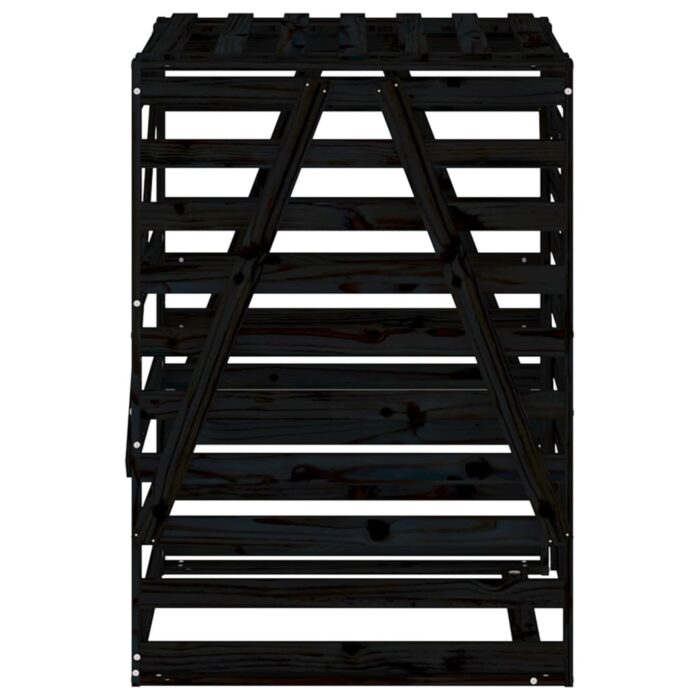 Abri pour poubelle sur roulettes noir bois massif de pin – Image 5
