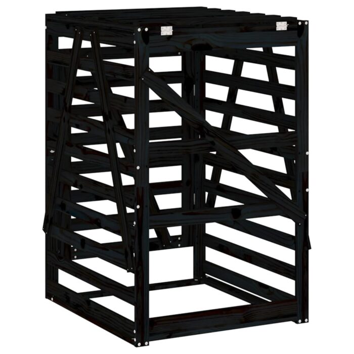 Abri pour poubelle sur roulettes noir bois massif de pin – Image 6