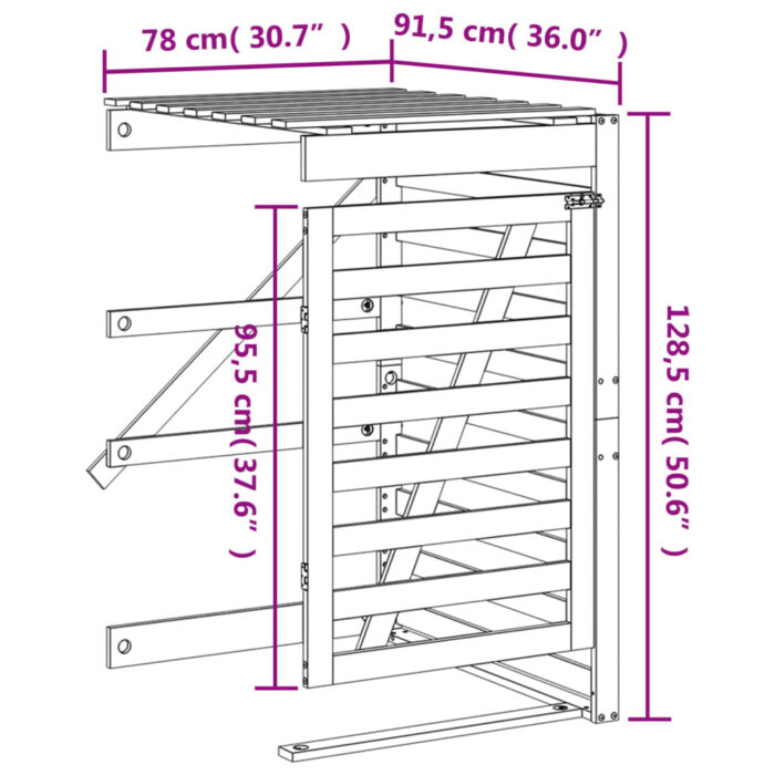 Extension d'abri de poubelle sur roulettes gris bois massif pin – Image 9