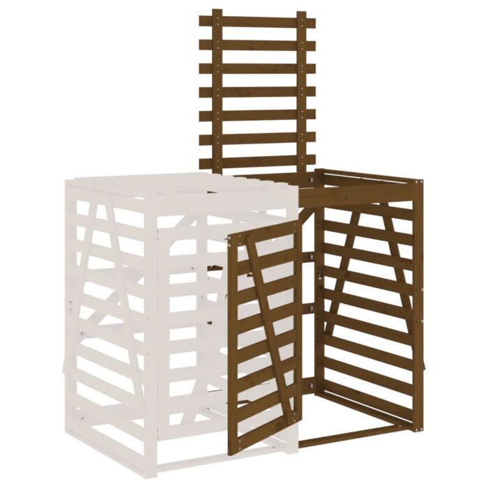 Extension d'abri de poubelle sur roulettes brun miel bois pin – Image 3