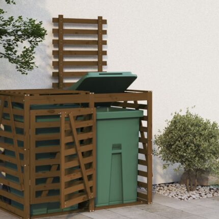 Extension d'abri de poubelle sur roulettes brun miel bois pin