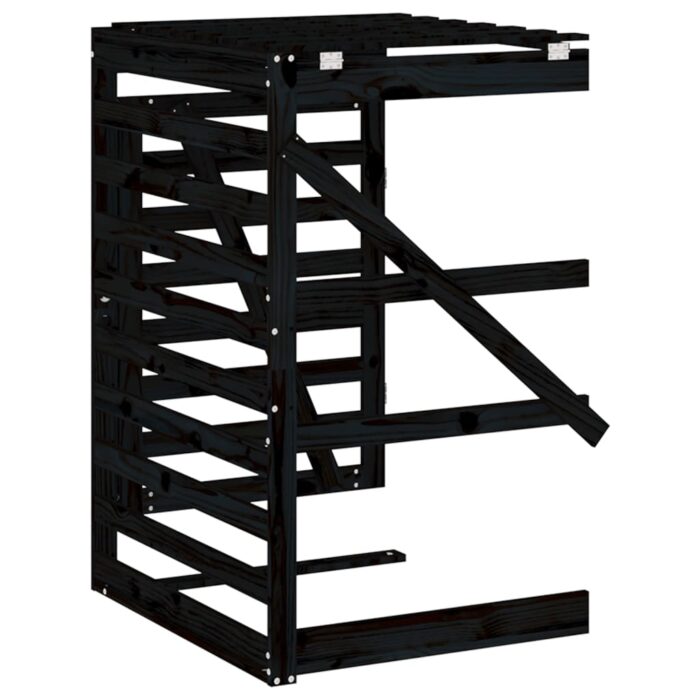 Extension d'abri de poubelle sur roulettes noir bois massif pin – Image 6
