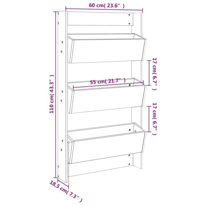 Jardinière murale 3 niveaux 60x18,5x110 cm bois douglas massif – Image 7
