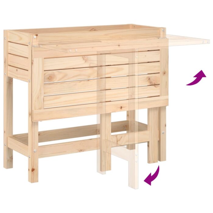 Jardinière avec dessus de table pliable bois de pin massif – Image 5