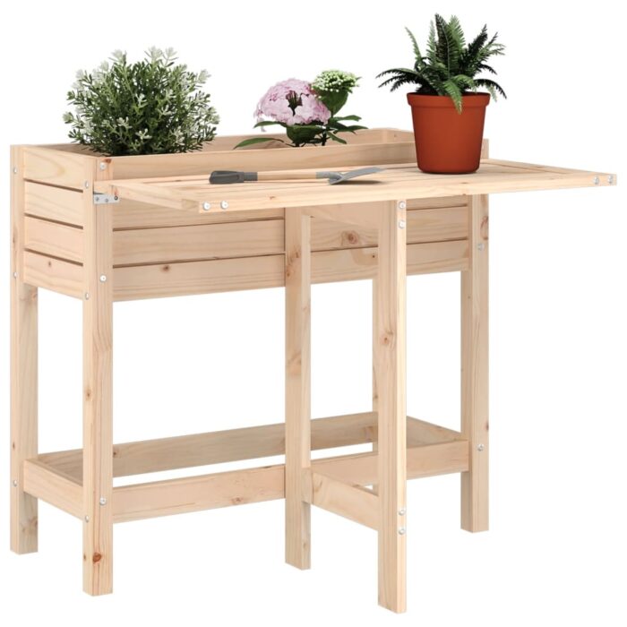 Jardinière avec dessus de table pliable bois de pin massif – Image 1