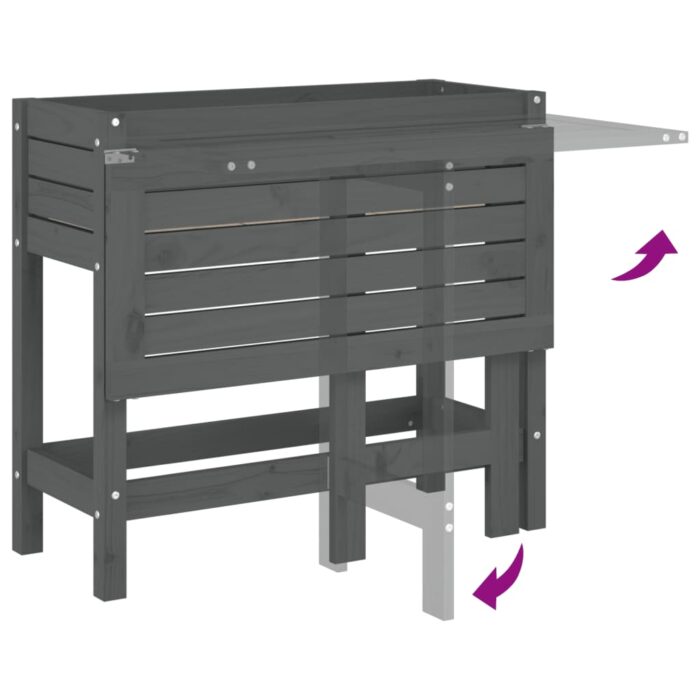 Jardinière de jardin avec dessus pliable gris bois pin massif – Image 5