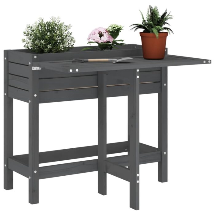 Jardinière de jardin avec dessus pliable gris bois pin massif – Image 1