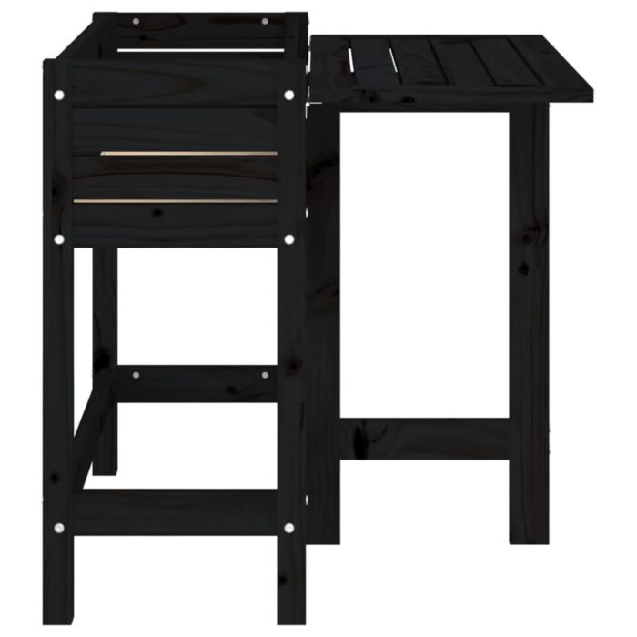 Jardinière de jardin avec dessus pliable noir bois pin massif – Image 3