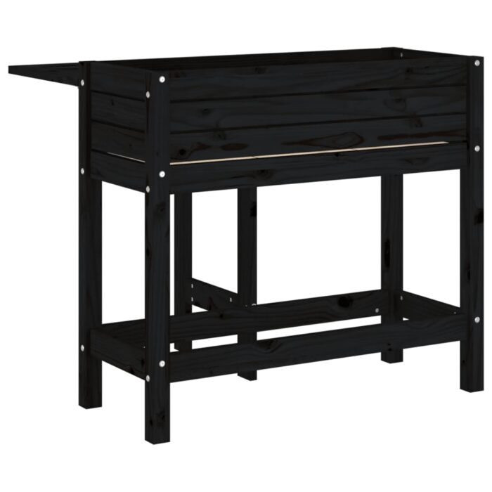 Jardinière de jardin avec dessus pliable noir bois pin massif – Image 4